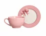 Xicara de Cha Rosa Suave com Pires Lacos de Pascoa Rosa