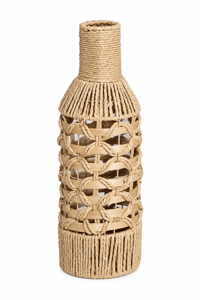 Vaso em Fibra Cestaria Tipo Garrafa Bege 16x16x50cm - Bege