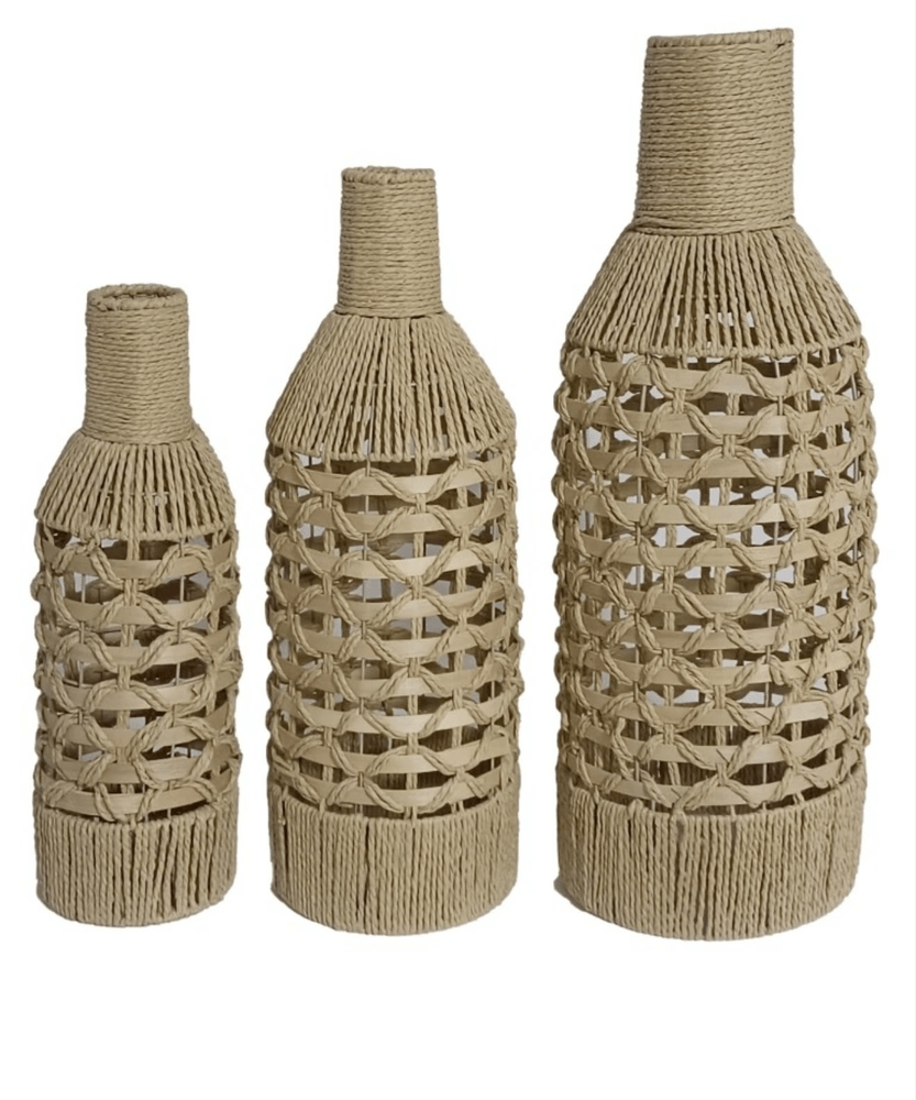 Vaso em Fibra Cestaria Tipo Garrafa Bege 16x16x50cm - Bege
