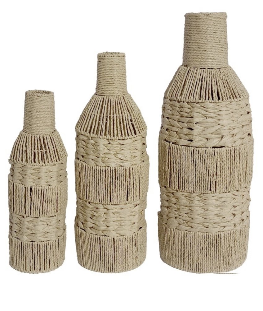 Vaso em Fibra Cestaria Tipo Garrafa Grande Bege 26x26x70cm - Entrecasa