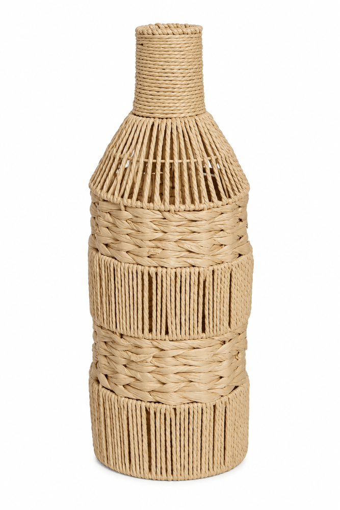 Vaso em Fibra Cestaria Tipo Garrafa Médio Bege 20x20x60cm - Entrecasa
